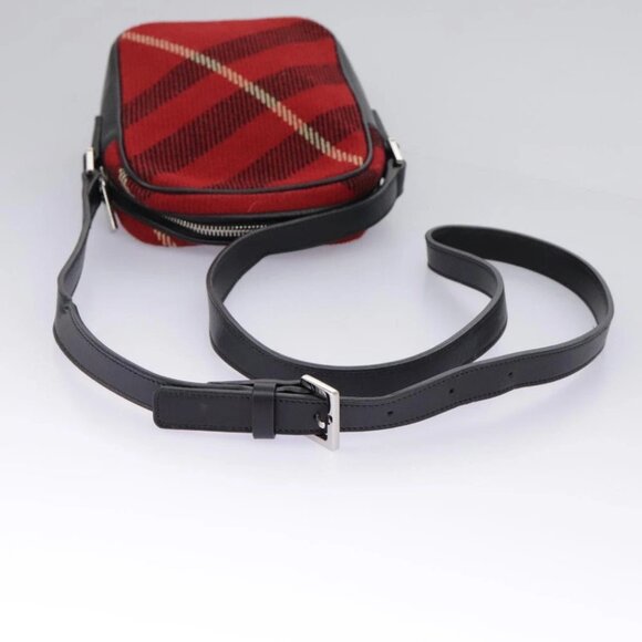 BURBERRY Nova Check Shoulder Bag Wool Red Silver - Picture 4 of 16